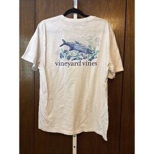 Vineyard Vines Men’s White Tee W/Tarpon Large Graphic Sz L , Tarpon Pocket Logo